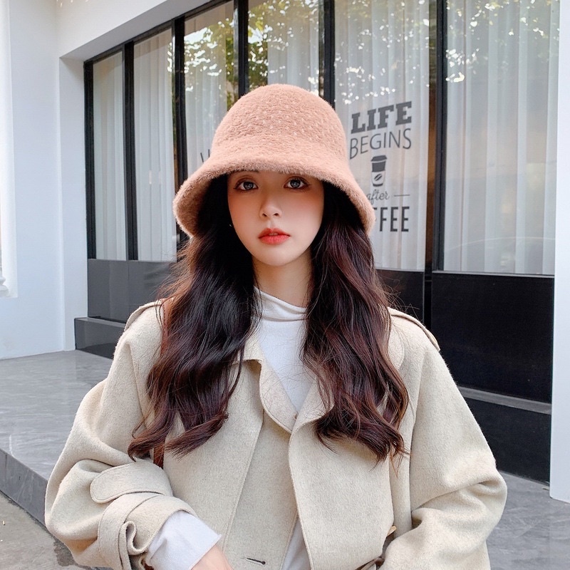 [256] Mũ Bucket len lông chồn phong cách Hàn Quốc - hot trend 2022