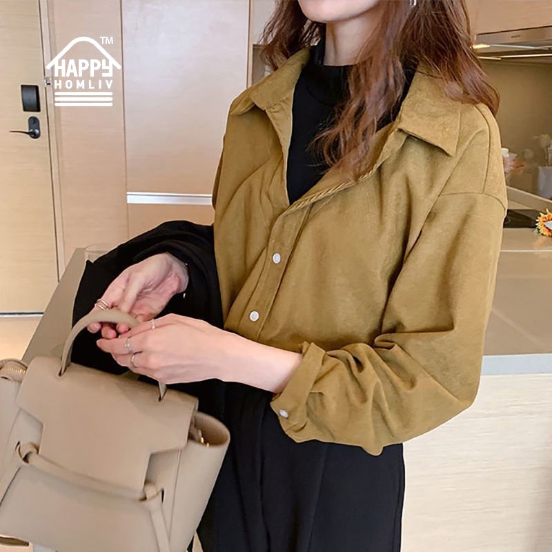 Áo sơ mi HAPPY HOMLIV cổ cao giả hai lớp dài tay thời trang Hàn Quốc cho nữ