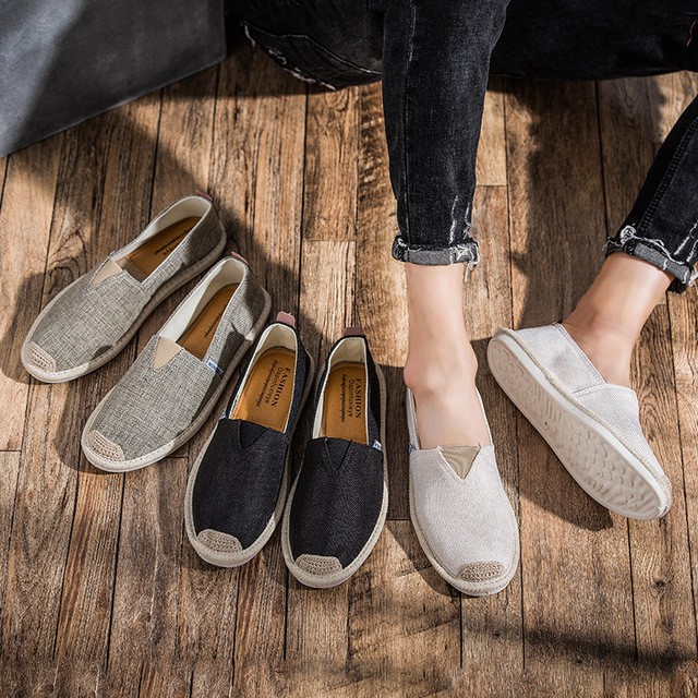 freeship unisex Slip on nam - Giày lười vải nam cao cấp - Vải bố màu trắng ngà, mũi cói - Mã SP 2905