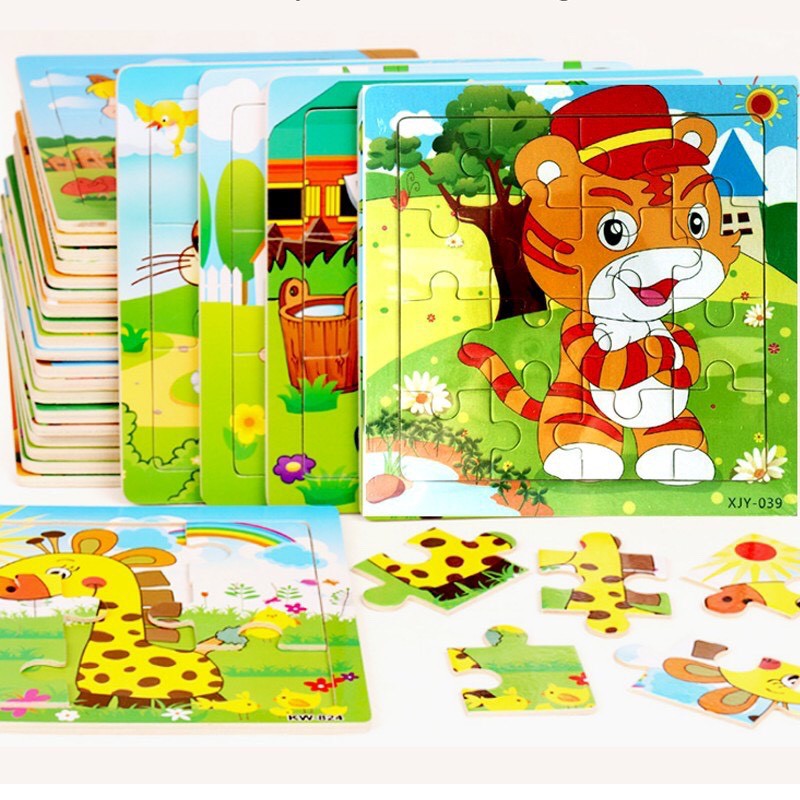 [16 miếng] Đồ chơi tranh ghép hình 16 miếng gỗ puzzle, ghép hình, tranh xếp hình