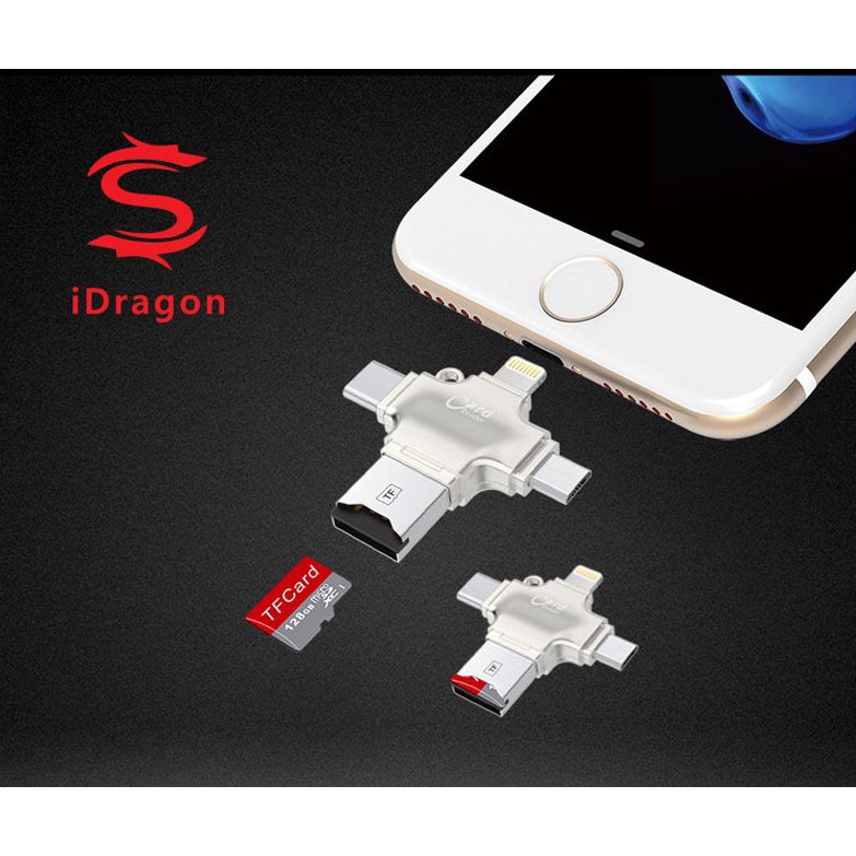 Đầu đọc thẻ nhớ OTG 4 in 1 Micro SD cổng type-C, lightning, micro usb