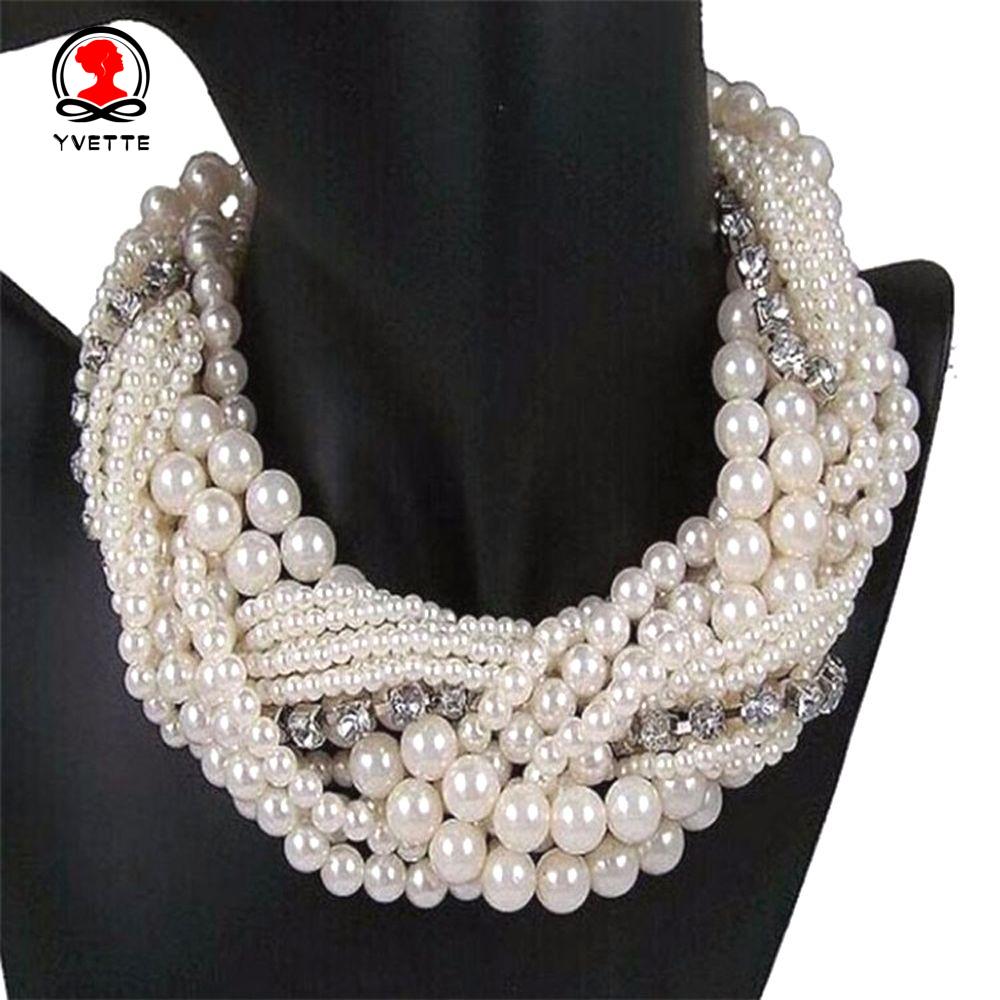 Vòng Cổ Choker Nhiều Lớp Đính Đá Ngọc Trai Giả Sang Trọng Cổ Điển Dành Cho Cô Dâu