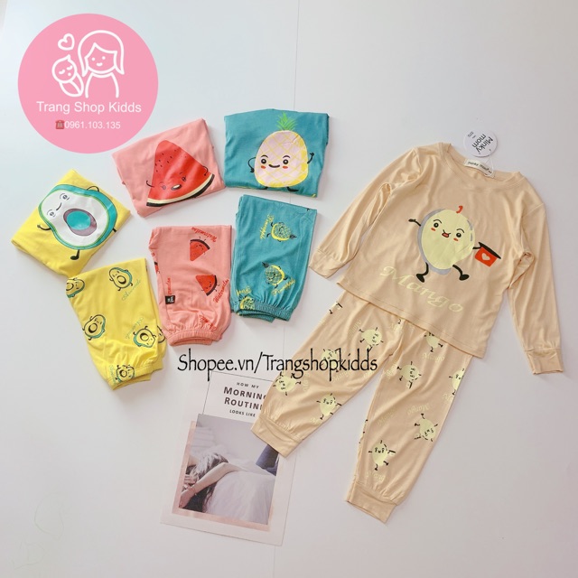 💕SALE 💕 Bộ Minkymom Thun Lạnh Dài Tay Hình Hoa Quả Dễ Thương Cho Bé Trai Gái