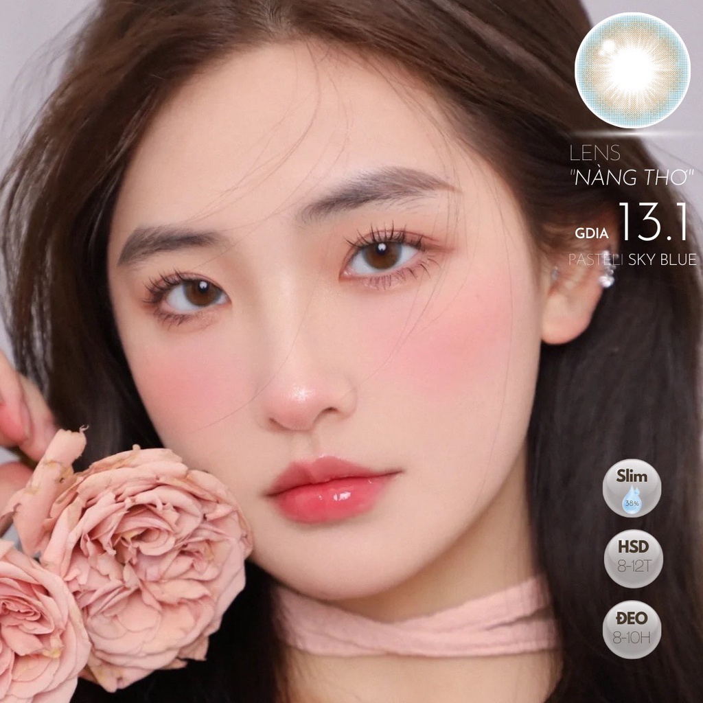 Kính áp tròng màu pastel PASTELI BLUE SKY chính hãng ISHA KOREA | Hsd 8-12 tháng | Lens cận