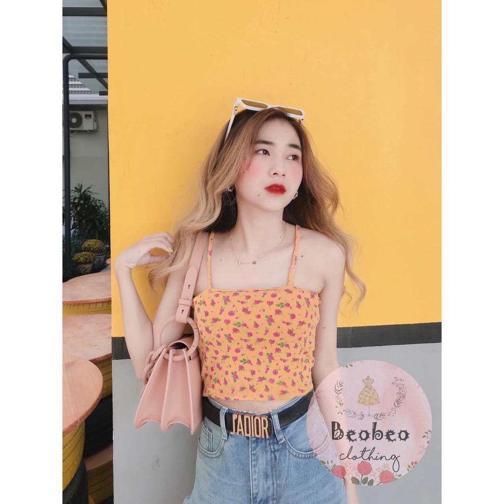 Áo thun 2 dây croptop in hoa 4 màu ulzzang