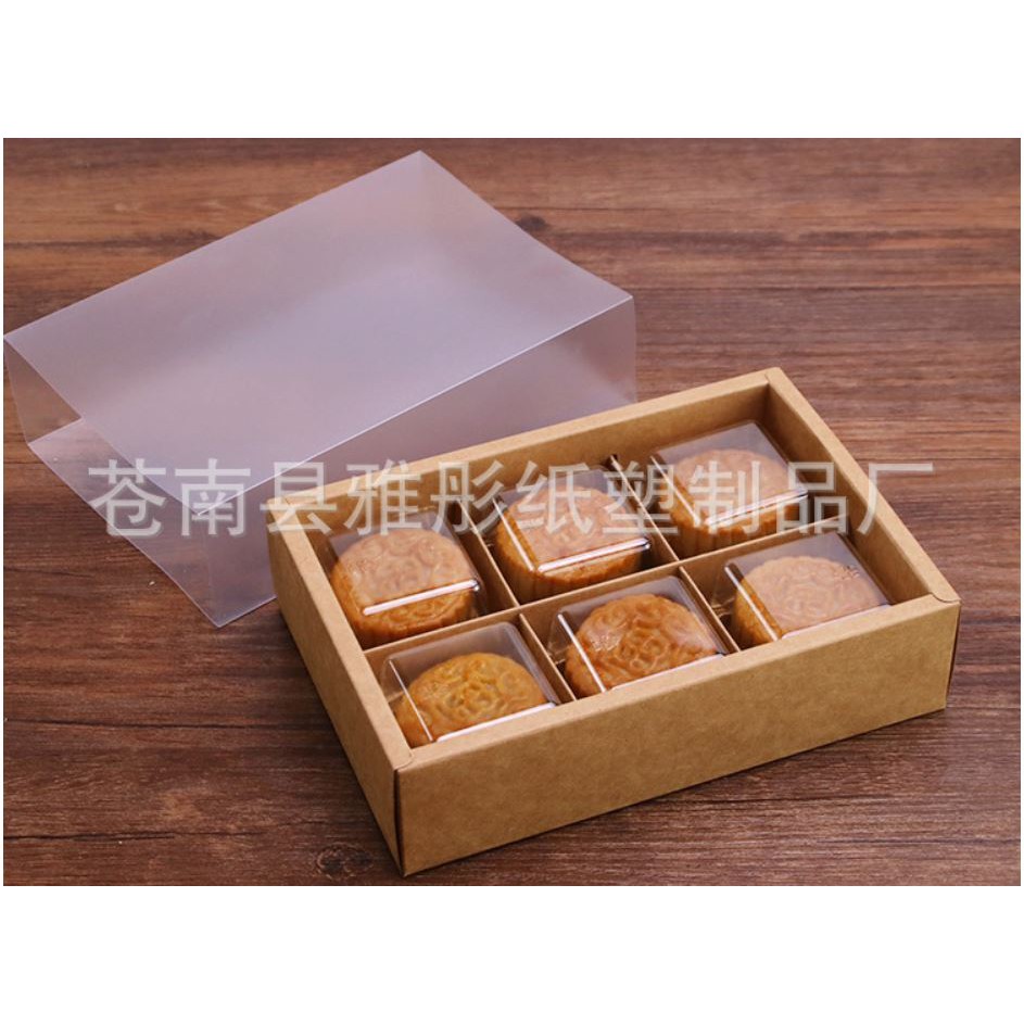 10 cái hộp Kraft 6 ngăn 6 ô màu nâu hoặc đỏ dùng đựng bánh trung thu hoặc quà các loại