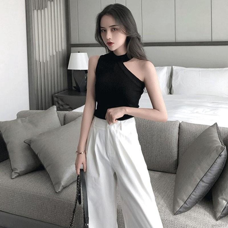 Áo dệt kim cổ yếm hở vai thời trang cho nữ