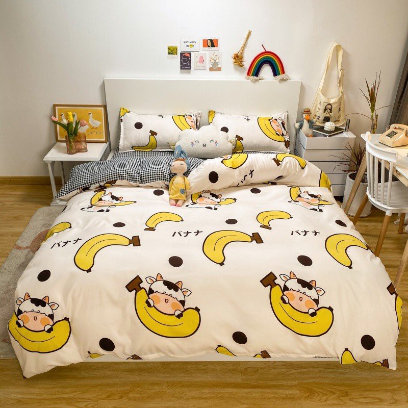 TRỌN BỘ GA GỐI COTTON POLY ĐỦ MÀU SẮC, KÍCH THƯỚC, TRANG TRÍ PHÒNG NGỦ LỘNG LẪY-MẪU CHUỐI BÒ SỮA