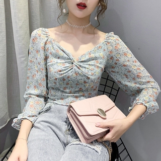 Áo Voan Cổ Chữ V In Hoa Xinh Xắn Dành Cho Nữ