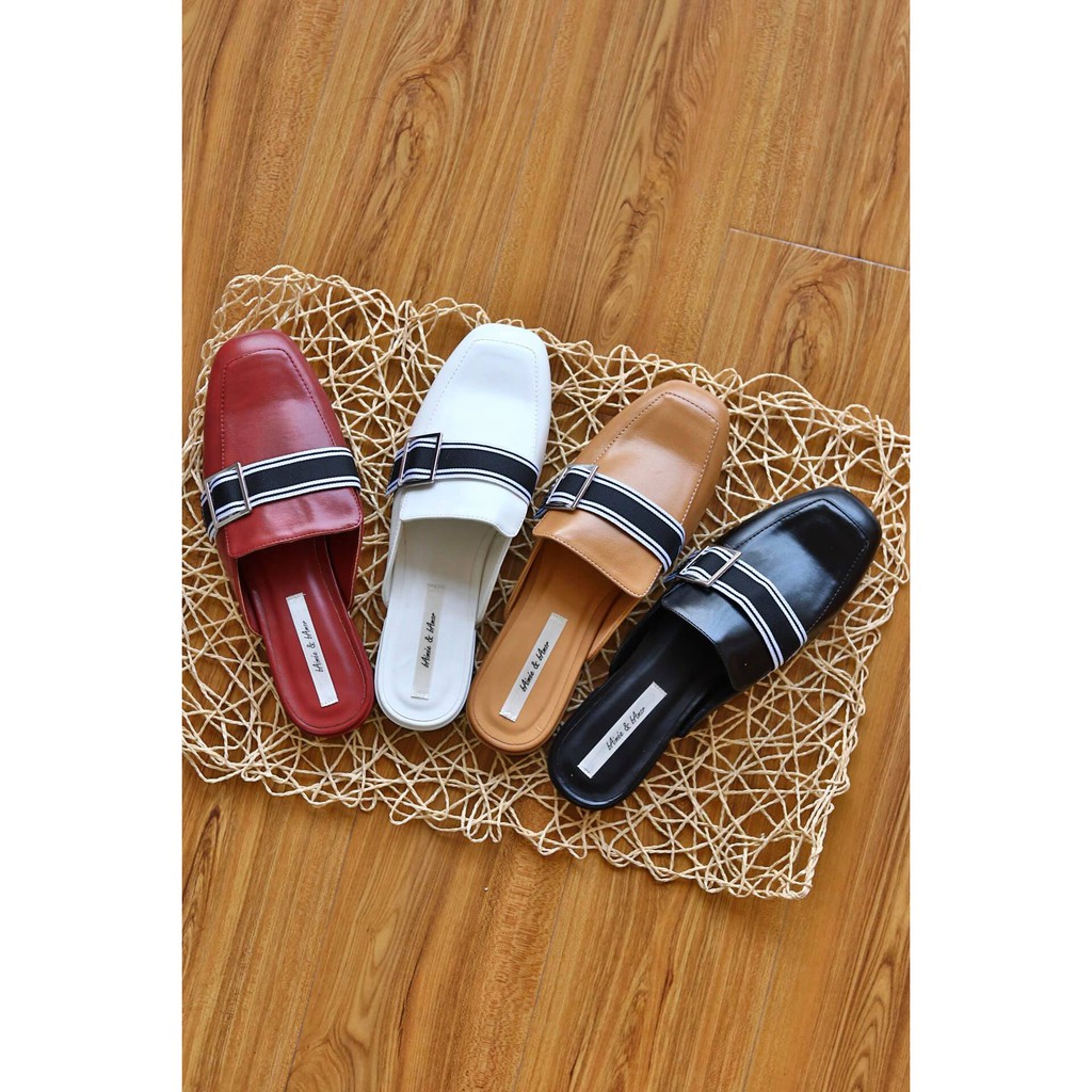 Giày Sục Nữ bAimée &amp; bAmor Viền Kẻ Dáng Mules Thời Trang Gót Vuông 2cm Xuất Hàn Liệu Da Microfiber Cao Cấp - MS1426