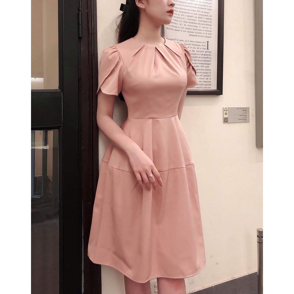 Đầm váy thiết kế tiểu thư cao cấp dự tiệc sang chảnh, đẹp, cổ cách điệu đính hoa eo mặc đi làm, đi chơi TV03-HTDESIGN | BigBuy360 - bigbuy360.vn