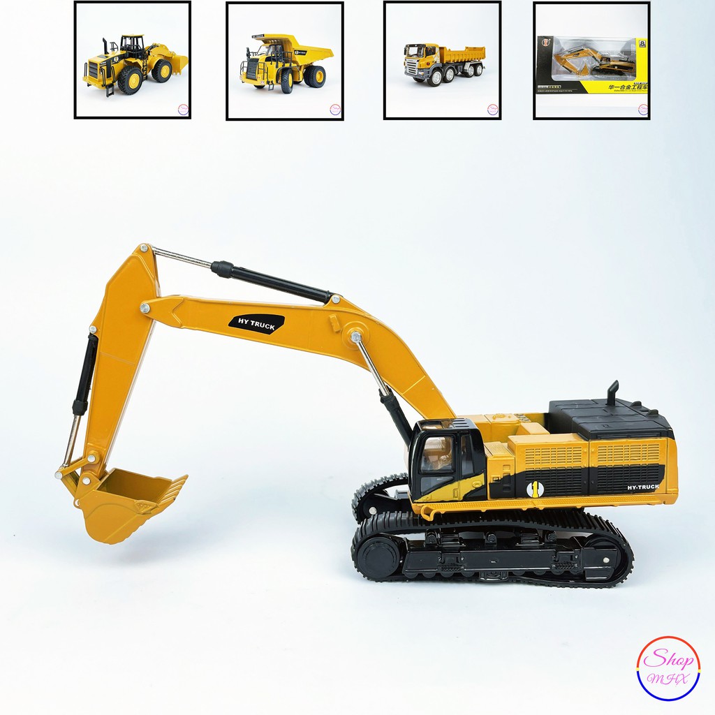 Xe đồ mô hình sắt xe cẩu, tải công trình TẶNG KÈM BIỂN SỐ tỉ lệ 1:50 HY TRUCK
