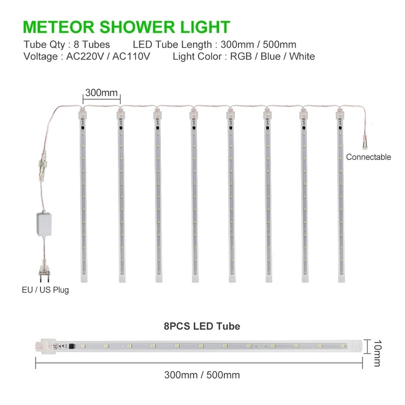 Set đèn led 8 ống dài kiểu sao băng trang trí tiệc cưới/ giáng sinh/ sự kiện 30cm