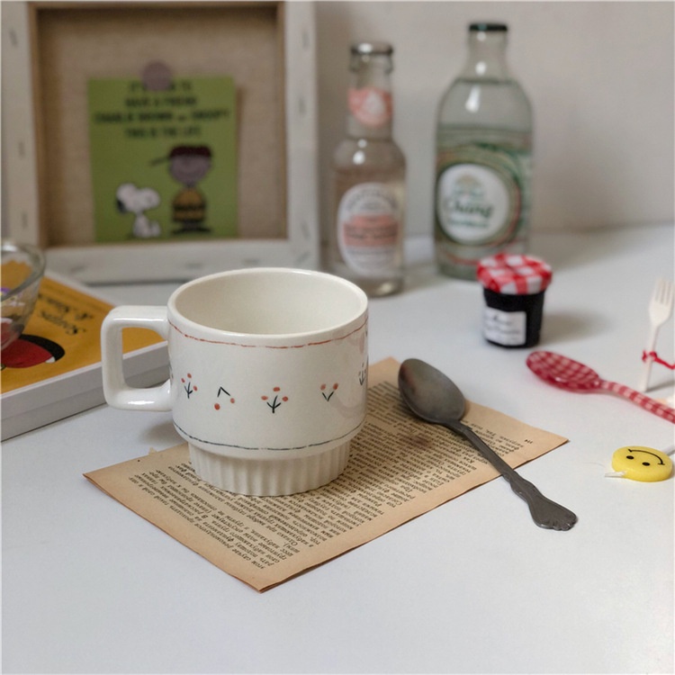 Cốc và đĩa, cốc uống nước, cốc sứ, đĩa sứ họa tiết cherry -Meii.decor