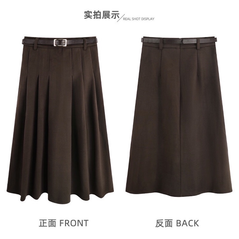 Chân váy dạ xếp li to kèm đai thắt vintage. Chân váy xoè công sở