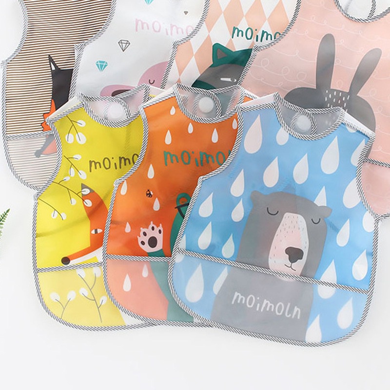 Set 7 Yếm Ăn Bằng Eva Chống Thấm Nước Họa Tiết Hoạt Hình Cho Bé