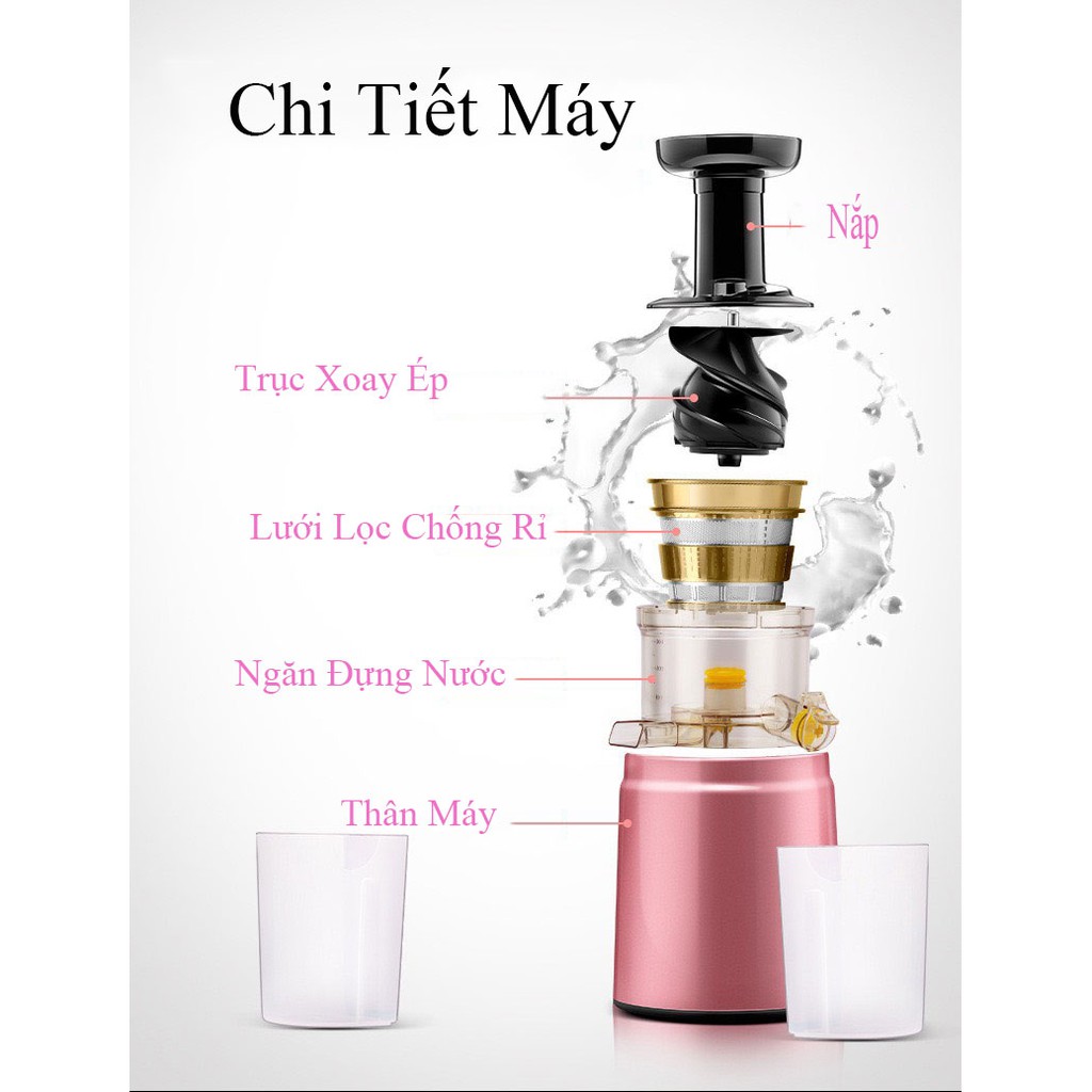 Máy Ép Chậm MEET JUICE ❤️RẺ VÔ ĐỊCH❤️ công suất mạnh mẽ, vắt kiệt bã [Tặng thêm 2 cốc đựng] d4