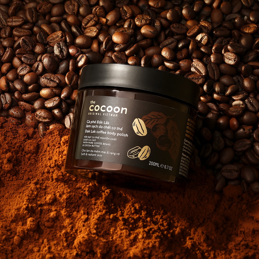 Tẩy da chết cơ thể cà phê Đắk Lắk Cocoon cho làn da mềm mại và rạng rỡ 200ml Coffee Body Polish - Vegan Society