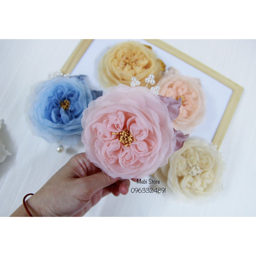 (ảnh thật 100%) Cài áo hoa hồng juliet handmade mix cành trai xoắn và lá gấm siêu sang (size 12)