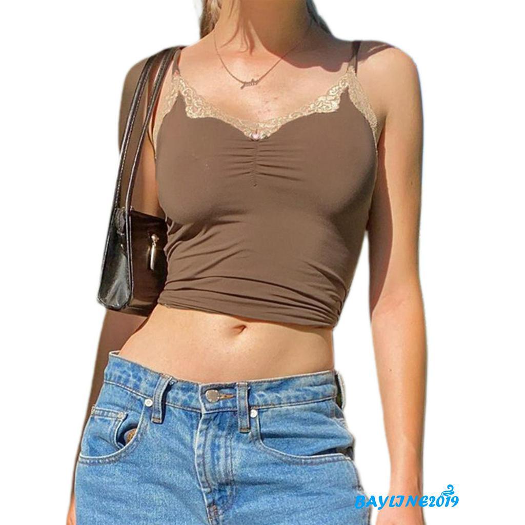 Áo Lửng Hai Dây Phối Ren Thời Trang Quyến Rũ Dành Cho Nữ