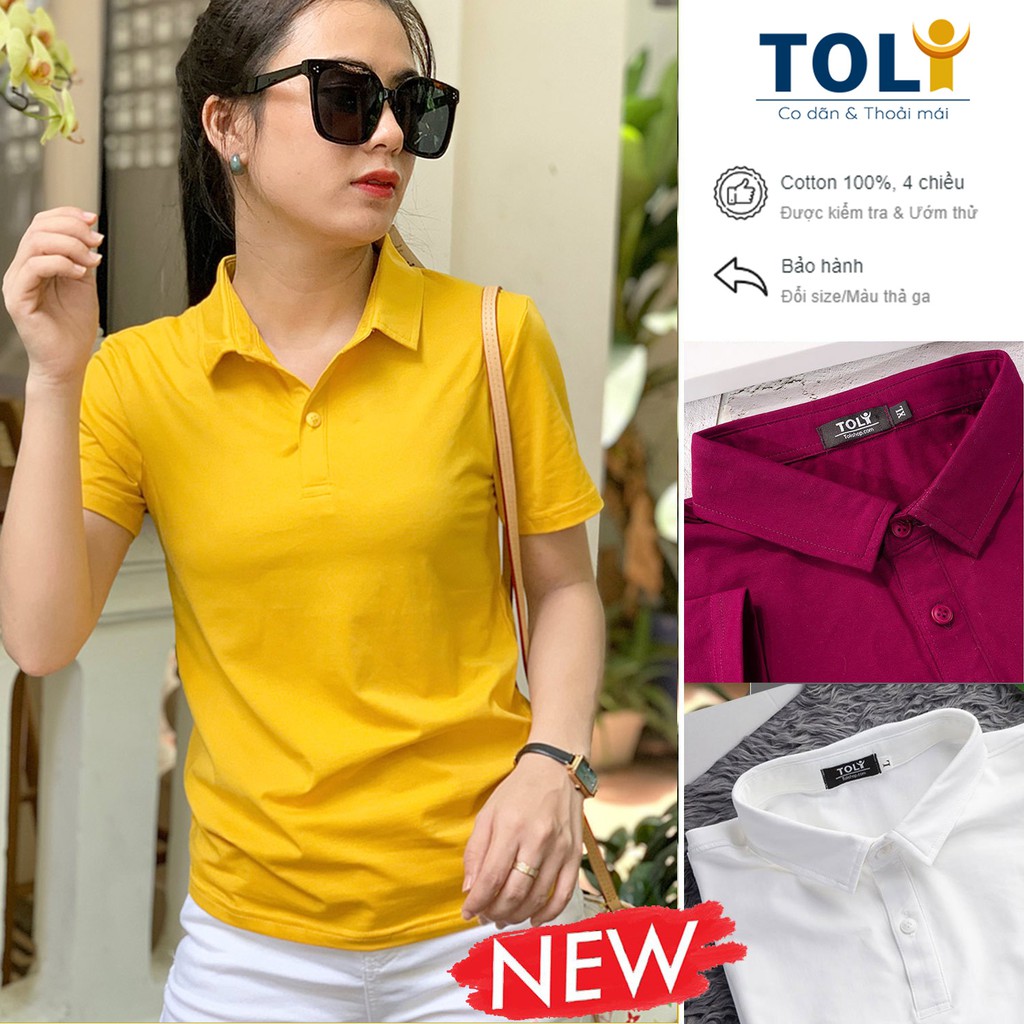 [Mã SKAMFSW175 giảm 10K đơn 50K] Áo thun nữ Cổ Sơ Mi (Cổ trụ) TOLI, chất cotton 4 chiều mềm mịn, co dãn [NHIỀU MÀU]