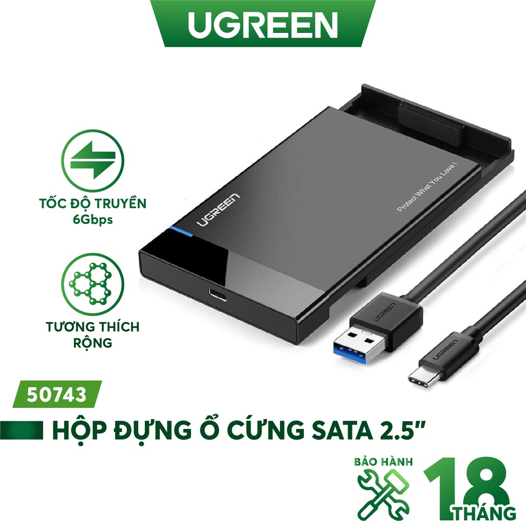 Hộp đựng ổ cứng 2.5 inch SSD, HDD hỗ trợ 6TB,chuẩn SATA UGREEN US221 vỏ nhựa ABS - Hàng phân phối chính hãng