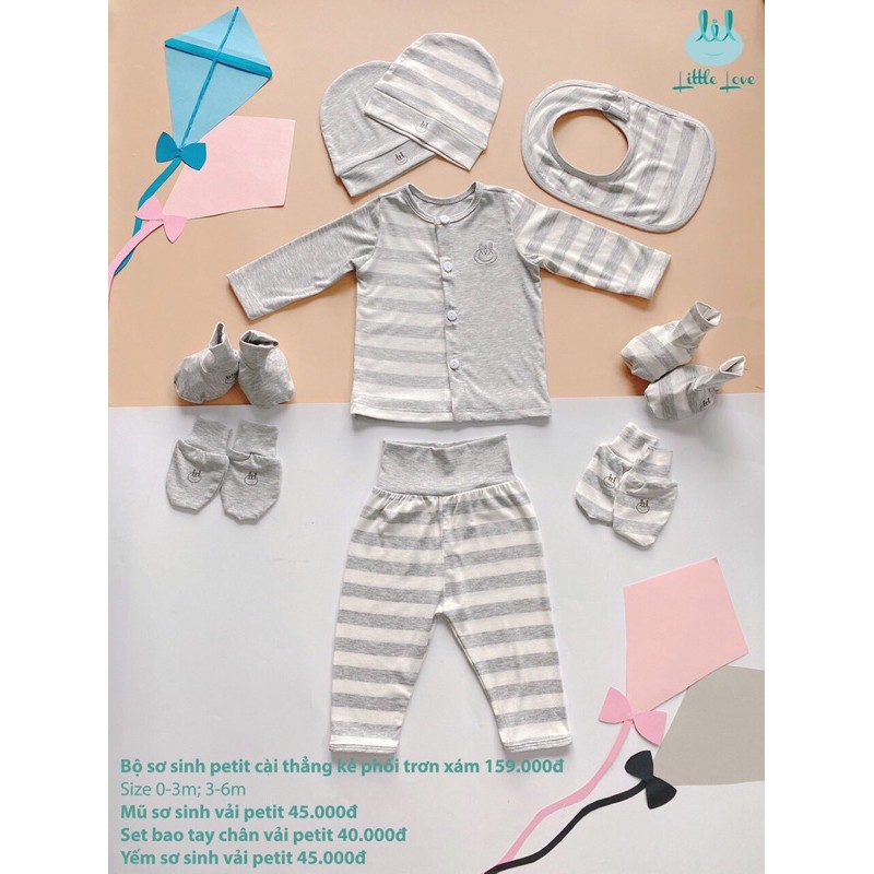 LIL - Bộ sơ sinh petit dài cài thẳng kẻ phối trơn