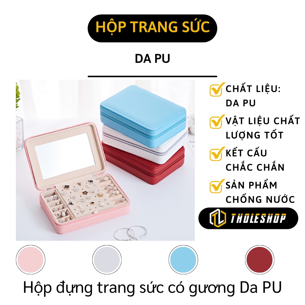 Hộp Đựng Trang Sức - Hộp Lưu Trữ Dây Chuyền, Khuyên Tai, Nhẫn Có Gương Bọc Da Pu 9506