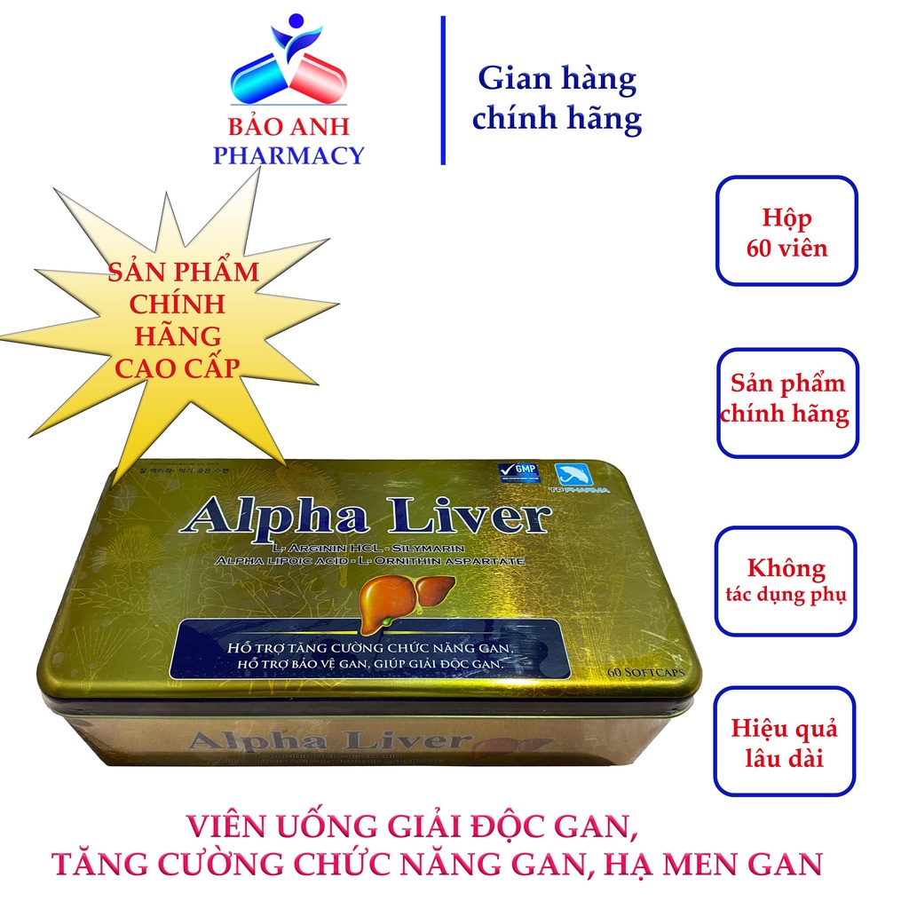 Viên bổ gan, giải độc gan cao cấp giúp mát gan, hạ men gan, giảm mụn, tránh mề đay, ngứa, giải rượu - Alpha Liver 60viên