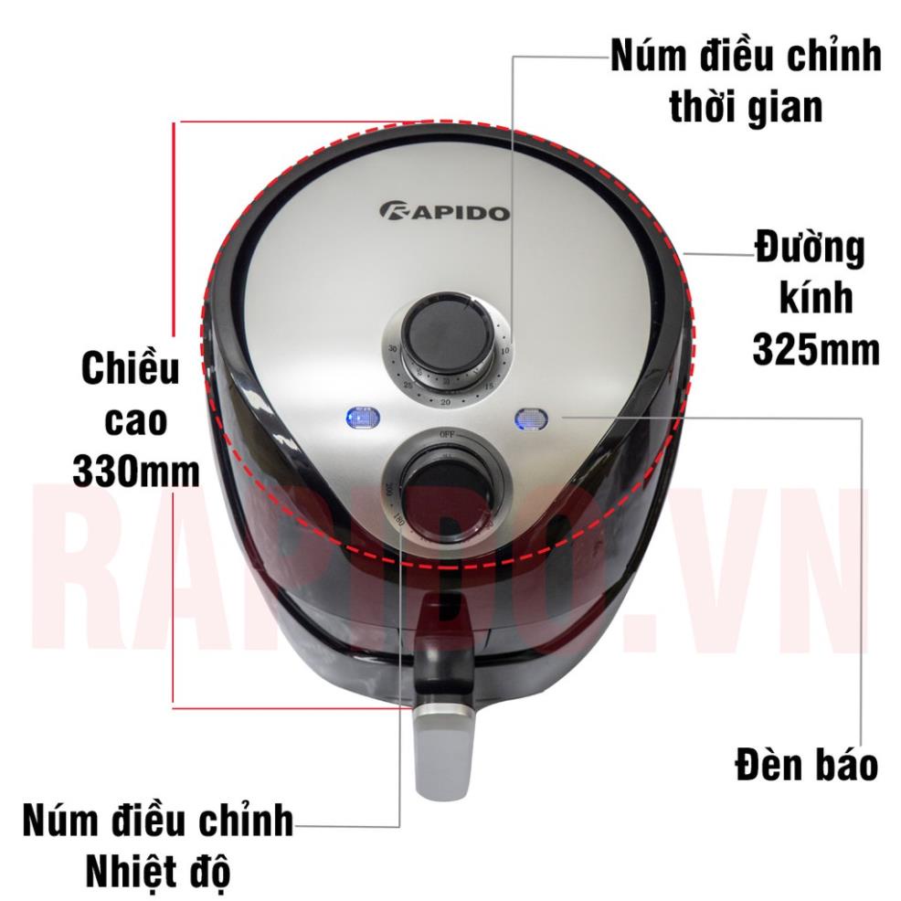 Nồi chiên không dầu Rapido, công suất 1500W,dung tích 5.0-RAF5.0