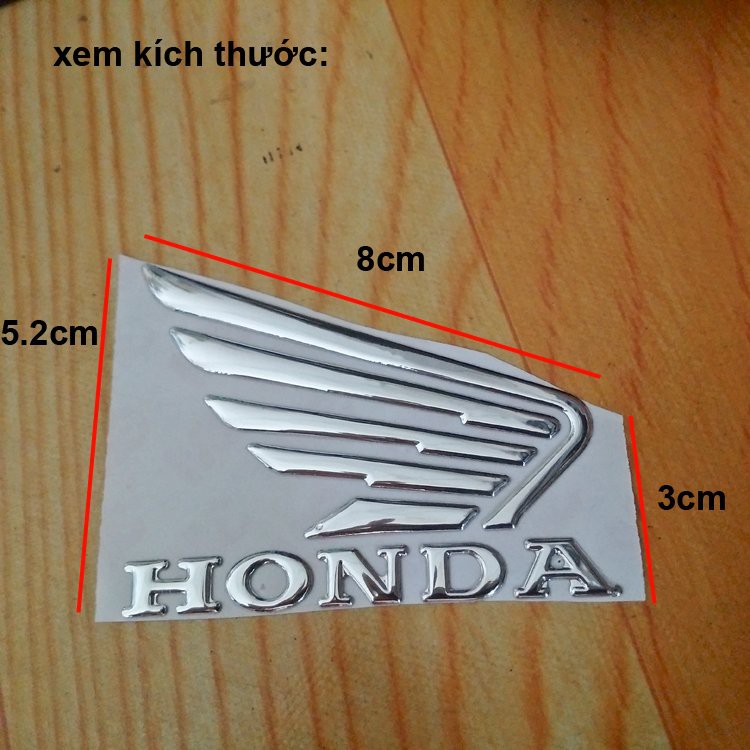 Bộ 2 tem logo cánh én HONDA 3D nổi BẠC
