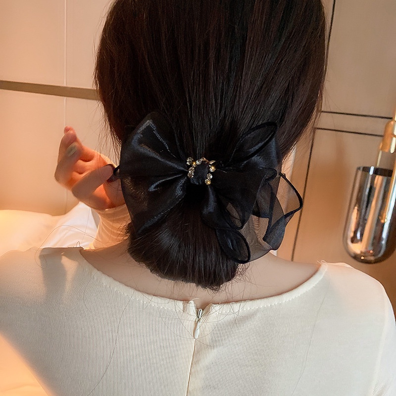 Dây Buộc Tóc Cao Su Co Giãn Đính Nơ Ren Và Ngọc Trai Thời Trang Hàn Quốc