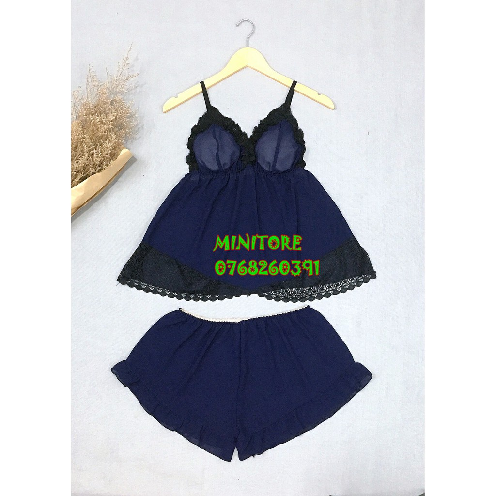 Đồ ngủ sexy, bộ đồ ngủ hai dây  [FREESHIP] cao cấp, chất vải phi mền mịn, không nhăn mặc thoáng mát size 45-- 58kg