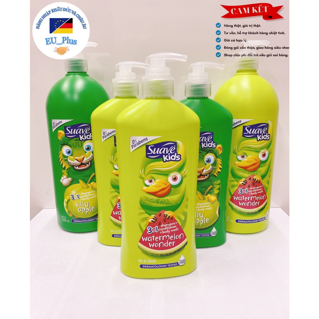 Sữa tắm gội toàn thân Suave Kids dưỡng ẩm và an toàn cho da bé 532ml/ 1.18L - Mỹ