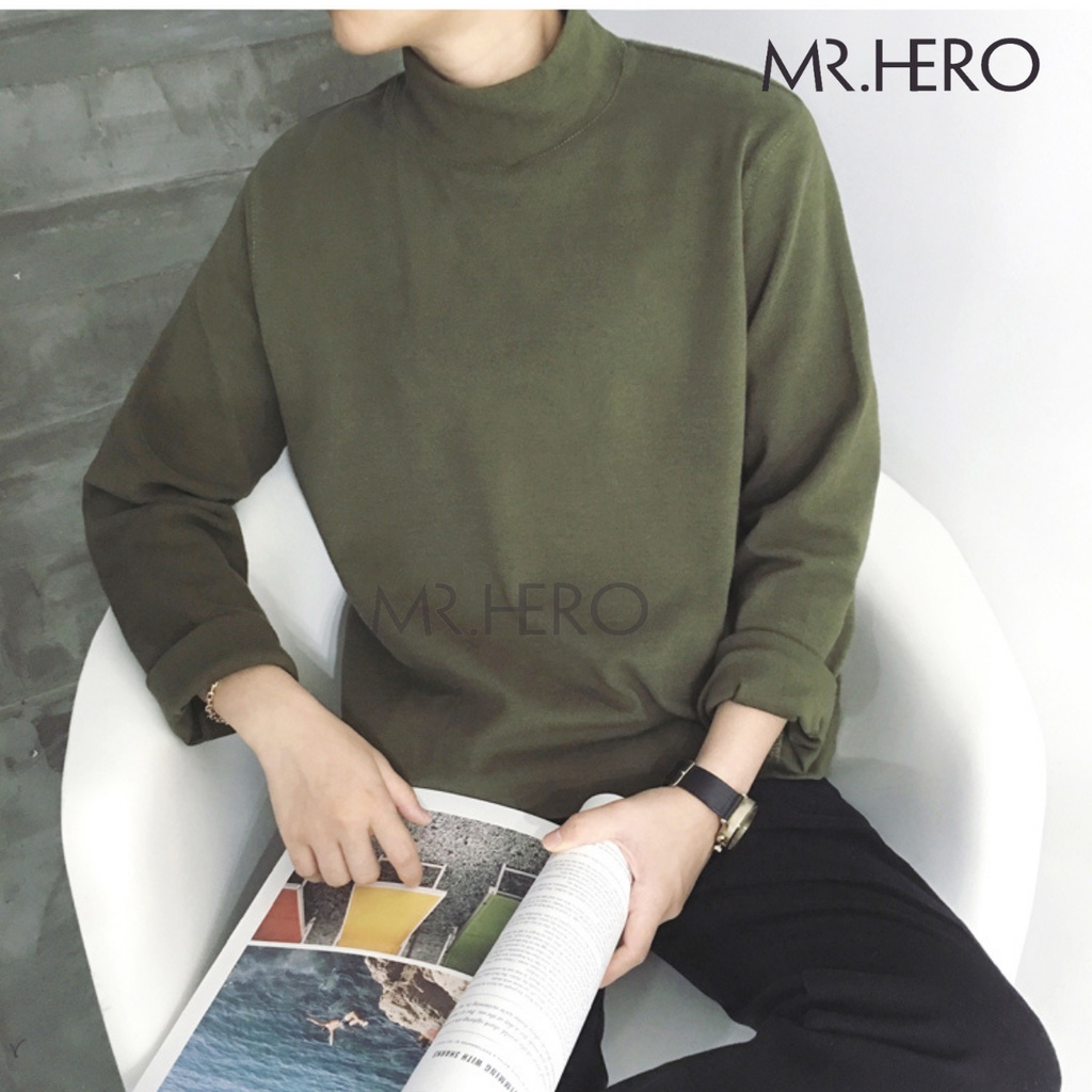 Áo nỉ thun unisex dài tay cổ lọ 3 phân AN03, Áo Sweater nam phong cách Hàn Quốc chất liệu cotton borip -  MrHero