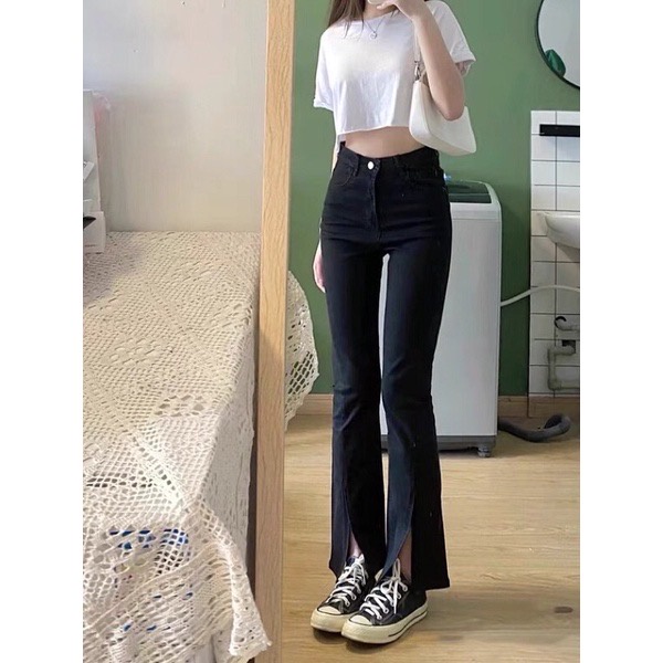 Quần bò jean nữ ống loe đứng jeans cạp cao co giãn phong cách style  jeanhot_0102 ms21 | BigBuy360 - bigbuy360.vn