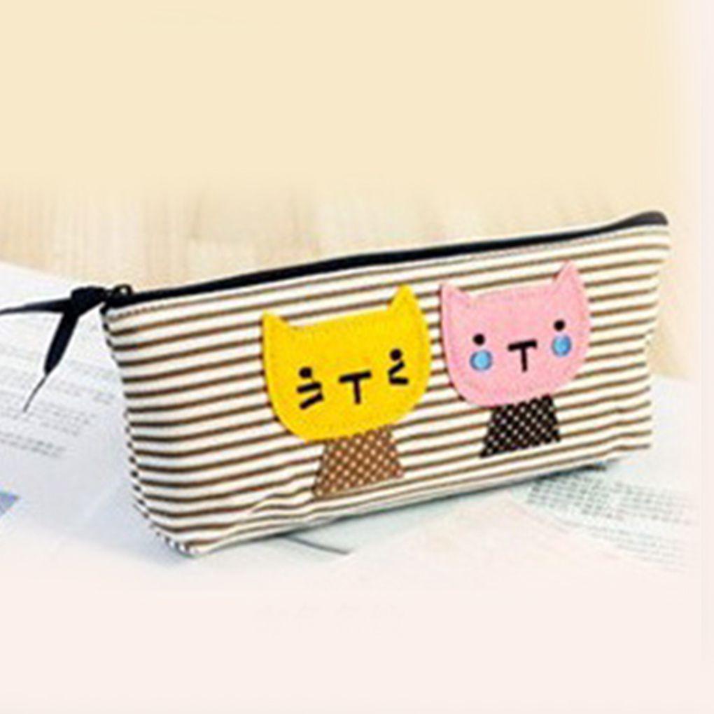 Túi Đựng Bút Bằng Vải Canvas Cỡ Lớn In Hình Mèo Dễ Thương Giá Đỡ