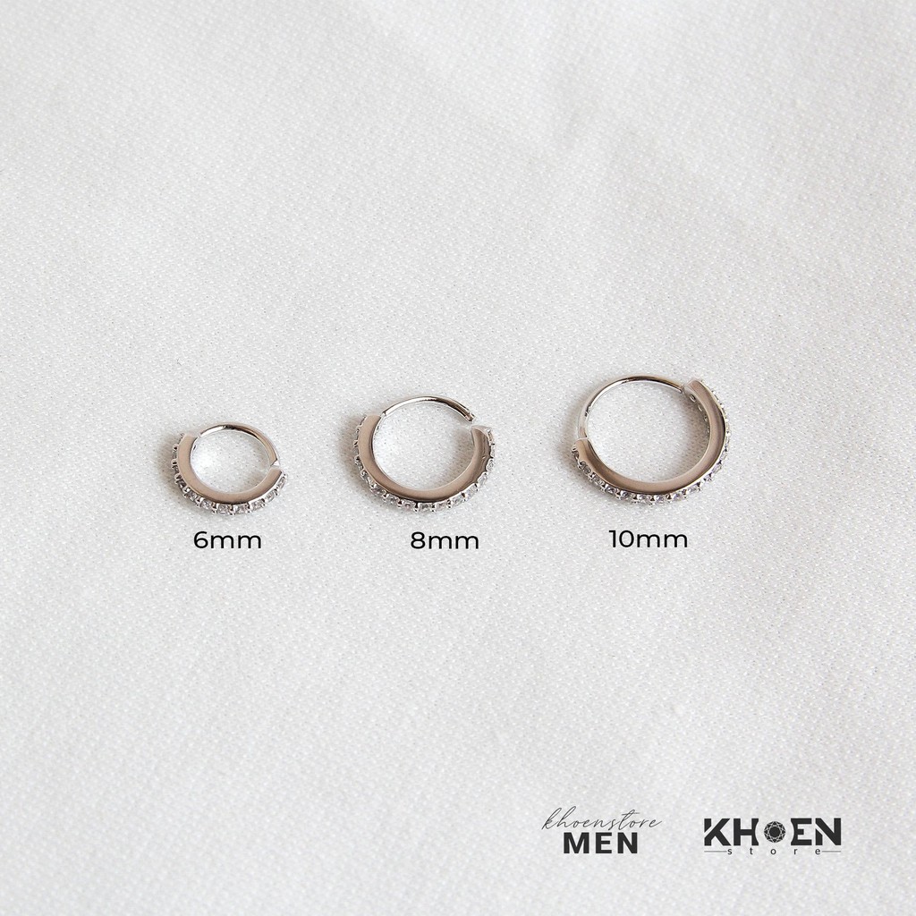 (1 Chiếc) Khuyên tai Tròn viền đá zircon - Hợp kim - Khoen store