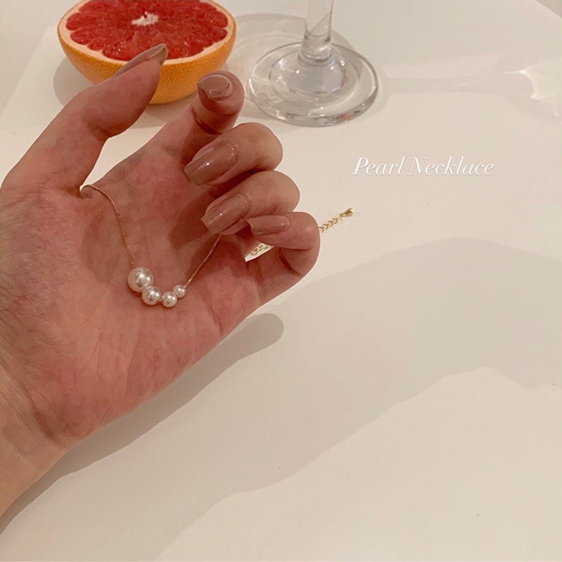 [Không đen gỉ] Dây chuyền thép titan mạ vàng mặt ngọc trai nhân tạo TB560