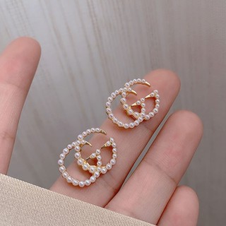 Khuyên tai nữ GG đính ngọc trai nhân tạo nhỏ sang chảnh KT37
