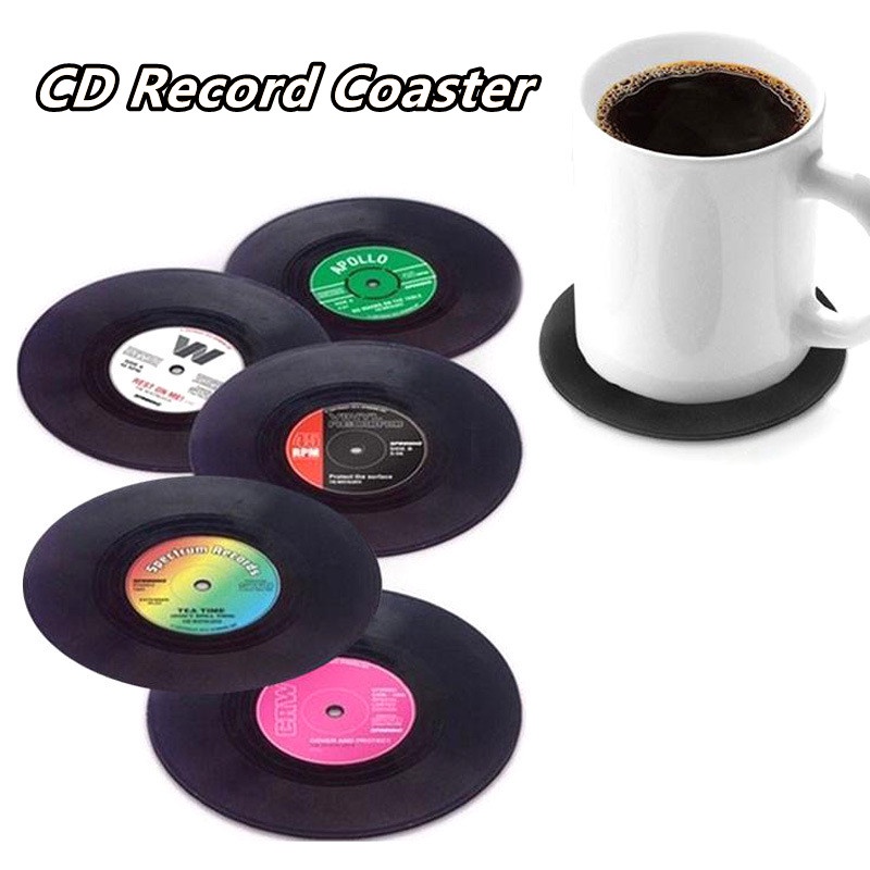 1 Tấm Lót Cốc Nước/Đồ Uống Cách Nhiệt Chống Trượt Hình Đĩa Than Chất Liệu Vinyl