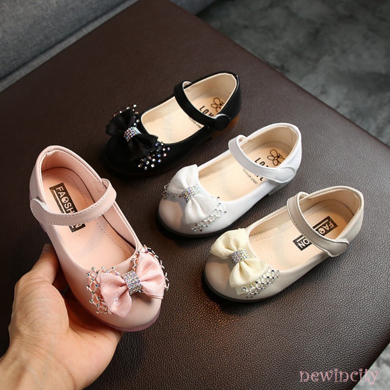 Giày búp bê da PU đính nơ dễ thương cho bé gái