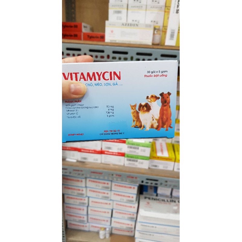 Kháng sinh Vitamycin 5g chó mèo trị tiêu chảy, ói mửa, viêm phổi