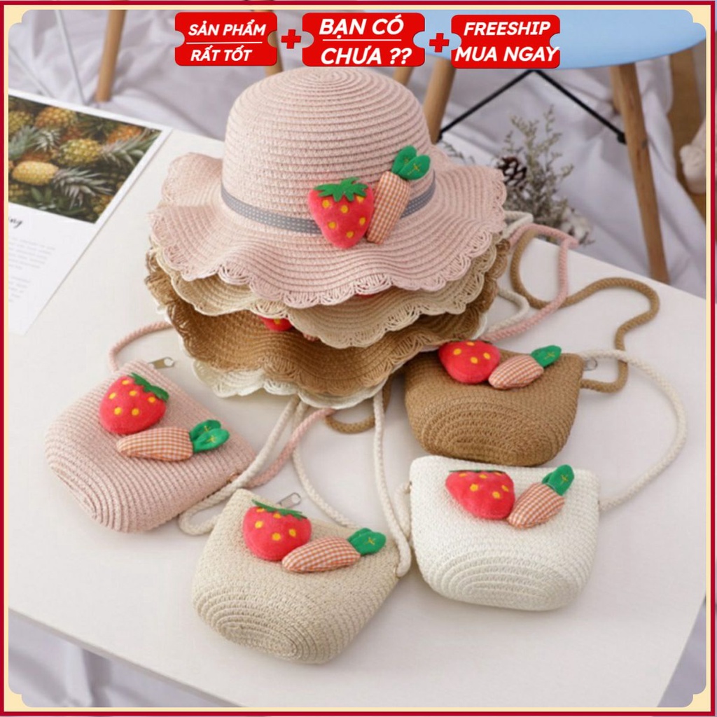 PVN26813 Set túi và mũ cói dâu tây dê thương cho bé T2