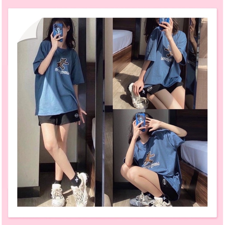 Set đồ nữ áo thun dáng rộng quần đùi, set bộ nữ áo phông tay lỡ quần cạp chun chất Cotton cao cấp siêu cute