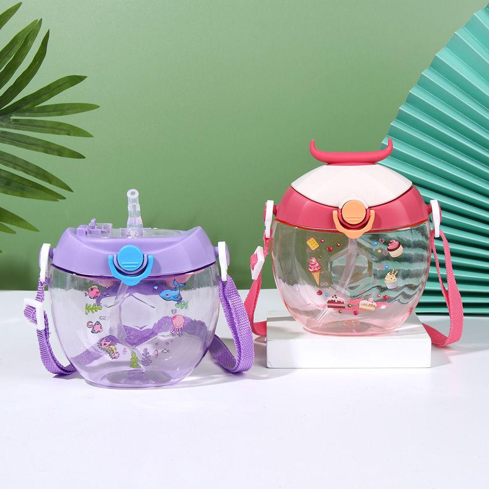 PISTA Bình Uống Nước Kèm Ống Hút Hoạ Tiết Hoạt Hình Xinh Xắn Dành Cho Bé