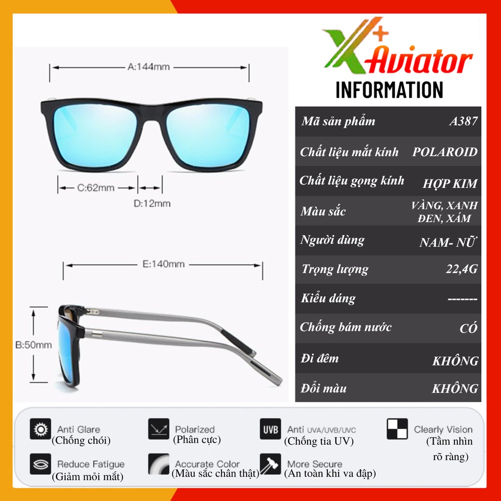 KÍNH MẮT CAO CẤP AVIATORAORON A387 mắt kính phân cực polarized, CHỐNG TIA UV CHUẨN 400