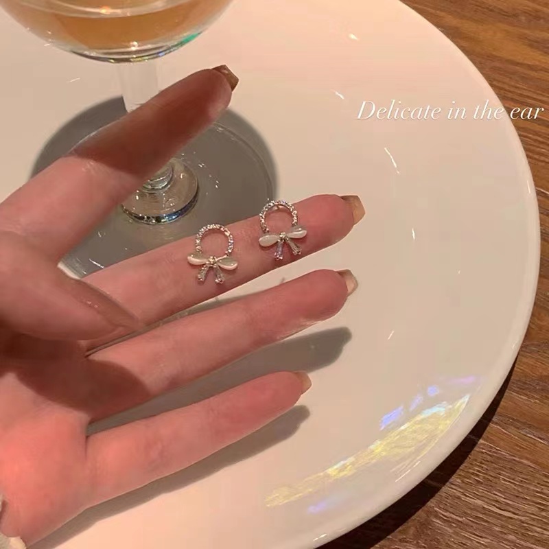 Bông Tai Mạ Bạc 925 Hình Tròn Thắt Nơ Thời Trang Xu Hướng Cho Nữ