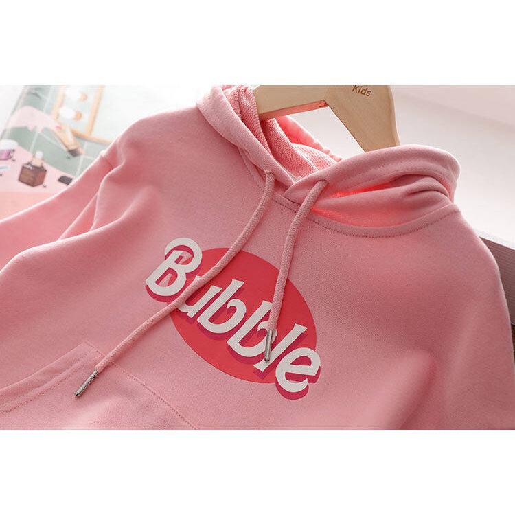 Áo Hoodie Dáng Rộng 100-160cm Có Túi Trước In Chữ Dành Cho Bé Gái 3-14 Tuổi