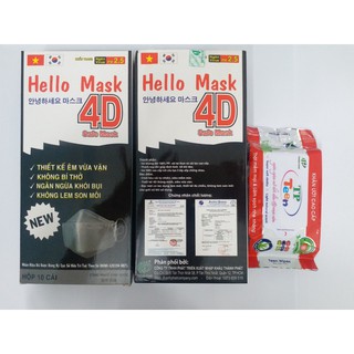 COMBO KHẨU TRANG 4D THAM HOẠT TÍNH HELLO MASK (HỘP 10 CHIẾC)+ KHĂN ƯỚT 20 GRAM